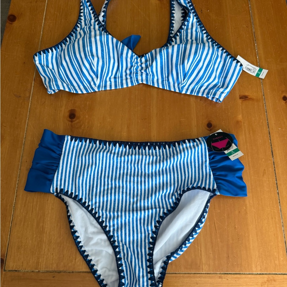 NOBO Blue Retro High-Waisted Bikini